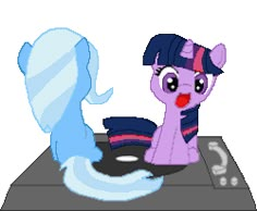 an image of two ponys playing music on a turntable with the caption that says,