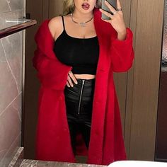 Plus Size button Teddy faux fur Coat Jacket red