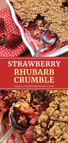 this strawberry rhubarb crumble is an easy dessert that's ready to be eaten