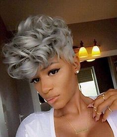 Short Gray Curly Wigs Pixie Cut Afro Wigs Short Wavy Wigs for Women Party Wigs | eBay Nails Rings, Jai Nice, Hair Trends 2015, Hairstyle Short, Beautiful Gray Hair, Fancy Things, Mohawk Hairstyles, Pixie Hair, 2015 Hairstyles