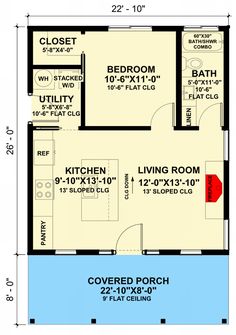 the floor plan for a small house with two bedroom and an attached bathroom, which is also