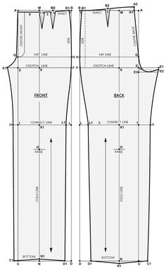 the front and back view of a sewing pattern for a women's pants with measurements