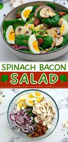 Whip up this spinach bacon salad recipe! Full of flavor and texture, this simple summer salad is an impressive cookout side dish. Put this spinach salad with warm bacon dressing on your Labor Day party food ideas! Spinach Salad Recipes Dressing, Spinach Salad Recipes Easy, Spinach Bacon Salad, Warm Bacon Dressing, Salad Spinach, Bacon Dressing, Perfect Salad, Spinach Salad Recipes, Bacon Salad