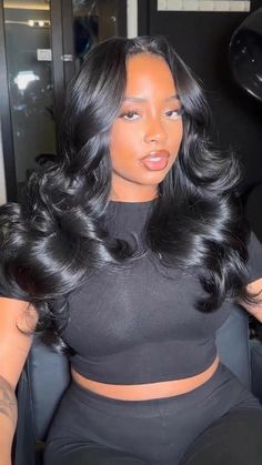 Layers For Long Black Hair, Black Hair Blowout African Americans, Luxury Hairstyles Black Women, Curly Glueless Wigs Black Women, Jet Black Hair With Layers, See In Weave Hairstyles Black Women, Classy Hairstyles, Jet Black Hair