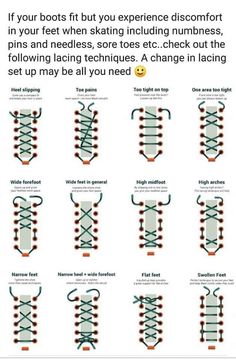 the instructions for how to tie shoelaces in different styles and colors, with pictures on