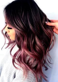 Dark Hair Rose Gold Balayage, Silver Rose Hair, Dark Hair With Pastel Highlights, Brunette And Rose Gold Hair, Brunette To Rose Gold Hair, Brunette Hair With Rose Gold Peekaboo, Rose Gold Balayage Black Hair, Rose Gold On Dark Hair, Highlights Brown Hair Spring