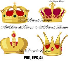 four crowns with different colors and designs for each princess's tiara, the crown is