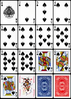 playing cards in different colors and patterns