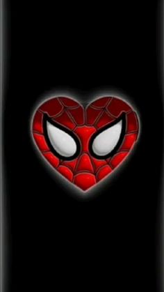 the face of spider man on a black background with red and white lines in the shape of a heart