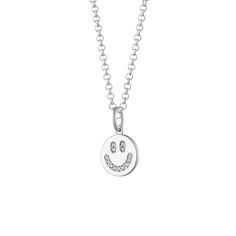 Bring a touch of cheerful charm to your look with this smiley face charm necklace. Adorned with sparkling cubic zirconia stones, this necklace is a playful and uplifting accessory. Crafted from sterling silver with rhodium plating, it's sure to brighten up your jewellery collection and add a sense of fun to your style.  All Scream Pretty pieces will be beautifully presented in our signature branded packaging Material: 100% Recycled Sterling Silver with Rhodium Plating and Clear Cubic Zirconia  T Silver Jewelry Necklace, Forever Jewelry, Jewelry Ring Box, Mens Jewelry Bracelet, Recycled Sterling Silver, Watch Necklace, Gifts For Mum, Womens Jewelry Rings, Jewelry Branding