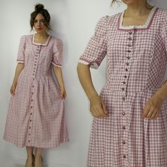 Dirndl Dress / Trachten Dress / Plaid Cotton folk  dress / Austrian German dress / Octoberfest Oktoberfest dress  / Country dress Brand:  OS Trachten Size: 38-40 Measurements, flat: Overall length: 120 cm (47.24'') From armpit to armpit: 47 cm  (18.50'') Waist: 43 cm x2 (16.92'' x2) Material: cotton. Model in the photos is size 8UK/4US; 164 cm/5'5''. Condition: very good vintage condition. PLEASE read description. For better fitting I would suggest you compare measurements to a garment that you have in your closet to ensure a proper fit. No returns in case of the bad fit! Due to camera and your monitor settings colors may appear slightly different than they are in real life.  SHIPPING: the item will be ship like priority mail from Europe. I'm not responsible for delays due to customs or po Oktoberfest Dress, Country Dress, German Dress, Folk Dress, Dirndl Dress, Country Dresses, Folk Dresses, Plaid Dress, Dress Clothes For Women