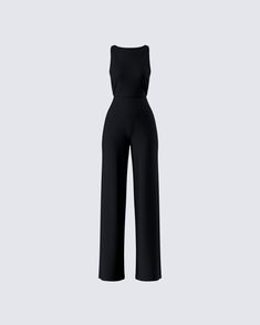 Nothing like a chic little business casual moment 💅 Let them know who the boss really is in this black maxi jumpsuit made from ponte fabric and complete with a fitted top, wide legs, and a backless design 🖤 Sleek Sleeveless Evening Jumpsuits And Rompers, Sleek Black Elastane Jumpsuits And Rompers, Elegant Wide Leg Strapless Jumpsuit For Work, Elegant Wide Leg Jumpsuits And Rompers For Formal Occasions, Elegant Wide Leg Jumpsuits And Rompers For Formal Events, Elegant Strapless Wide-leg Jumpsuit For Work, Elegant Backless Jumpsuits For Date Night, Elegant Stretch Jumpsuits And Rompers For Evening, Sleek Strapless Jumpsuit For Evening