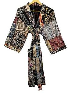 Find ideas๏ฟฝand inspiration for Silk patchwork handmade kantha jacket japanese kimono style kantha robe winter, Womens Coats Jackets Quilted Robe, Silk Patchwork, Silk Tank Dress, Kantha Fabric, Kantha Jacket, Black And White Dress, Kimono Style, Silk Tank, Black N White Dress