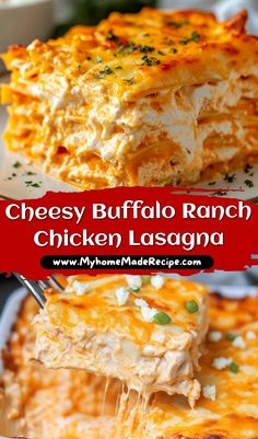 cheesy buffalo ranch chicken lasagna on a plate