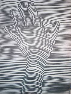 an abstract drawing with lines and waves in the shape of hands on top of each other