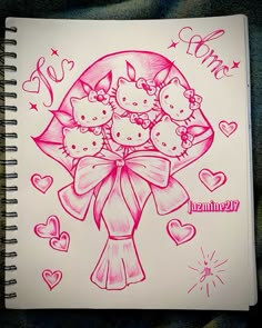 a drawing of a bunch of kittens in a bouquet with the words hello kitty on it