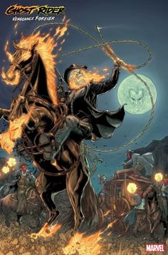 the cover to ghost rider, featuring a man on a horse with fire in his hand