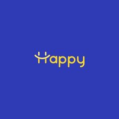 the word happy is written in yellow on a blue background with an emoticive smiley face