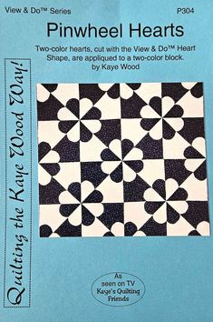 a book with black and white designs on the cover, which reads pinwheel hearts