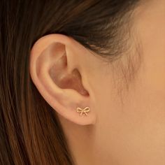 Delicate Dainty Simple Ribbon Birthday Present Bow Stud Earrings For Women For Teens Rose Gold Plated .925 Sterling Silver Gold Earrings Studs Simple, Jewellery Exhibition, Bow Jewelry, Silver Bow, Jewelry Lookbook, Earrings Studs, Stud Earrings For Women