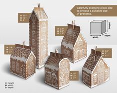 the paper houses are labeled with numbers and measurements