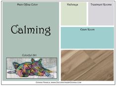 the color scheme for calming is blue, green, and white with an image of a cat