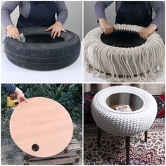 four different types of furniture made out of tires