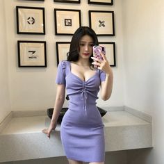 Fitted Ribbed Purple Dress, Fitted Knee-length Knit Bodycon Dress, Knit Fitted Bodycon Dress, Fitted Knit V-neck Bodycon Dress, Fitted Knit Mini Dress With V-neck, Women One Piece Dress, Mini Dresses For Women, Knitted Dress, One Piece Dress