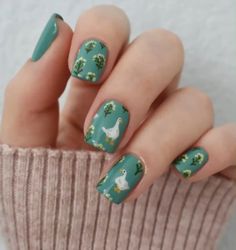 Fall Animal Nails, Early Fall Nails 2024, Woodland Nails, Studio Ghibli Nail Art, Dino Nails, Dinosaur Nails, Early Fall Nail Colors, Boujee Nails, Animal Nail Designs