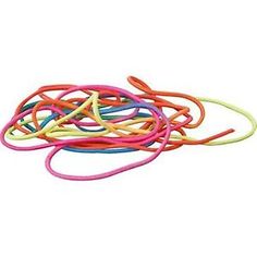 a bunch of colorful rubber bands on a white background