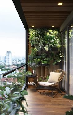 a balcony with lots of plants on it