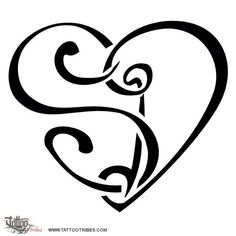 a black and white heart with the letter s inside