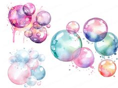 watercolor bubbles with pink, blue and green colors