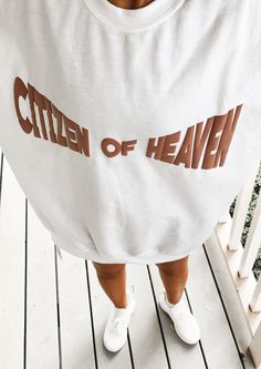 Citizen of Heaven Puff Print Crewneck — Child of God Co. Citizen Of Heaven, Jesus Apparel, Christian Crewneck, Clothing Wishlist, Cute Shirt Designs, Puff Print, Birthday Wishlist