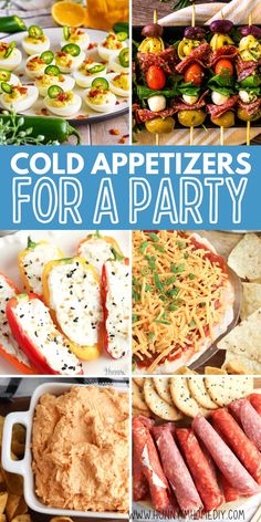 collage of cold appetizers for a party with text overlay that reads cold appetizers for a party