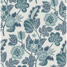 a blue and white floral wallpaper pattern