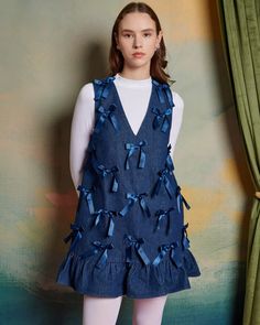 Lyrical Bow Mini Dress – ban.do New Trending Dress, Bow Trend, Bow Mini Dress, Tech Clothing, Mini Dress Blue, Sister Jane, Sisters Dress, Fitted Mini Dress, Mini Bows