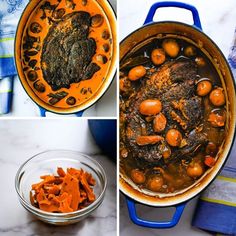 three pictures showing different types of food being cooked in the same pan and then cooking