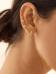 Add a whimsical flair to your look with the 18K Gold Mushroom Earrings. Its fungi design brings the fun, but they’re delicate and dainty enough to pair well with other everyday styles. Available in classic gold or with shimmering cubic zirconia stones, these studs are made to last with their 18k gold plated sterling silver construction. Gold Earrings With Mushroom Design For Gift, Gift Gold Earrings With Mushroom Design, Gold Mushroom Design Drop Earrings, Zodiac Piercing Ear, Piercing Layout, Earring Stacks, Zodiac Earrings, Mushroom Earrings, Gold Sign