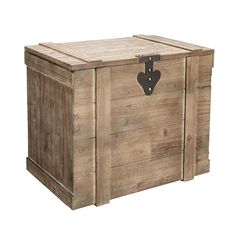 a large wooden box with a heart on the lid and latch is shown in front of a white background