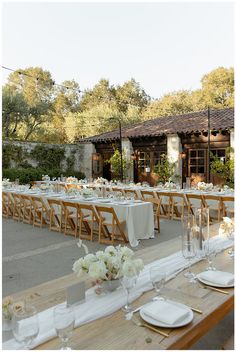 tables set up for an outdoor wedding reception