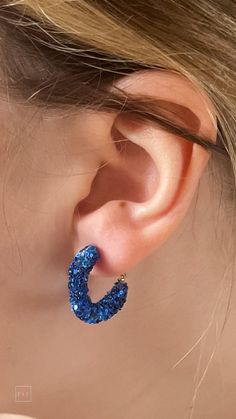 mary kathryn design mini glitter hoop earrings in royal blue Festive Look, Accent Colors, Blue And Silver, Game Day, Final Sale, Royal Blue, Hoop Earrings, Glitter, Color