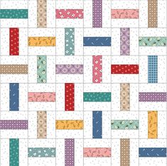 a quilt pattern with squares and dots in different colors on the same fabric as the background