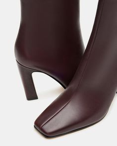 LIZABELLE Brown Leather Square Toe Ankle Boot | Women's Booties – Steve Madden Brown Leather Pointed Toe Heeled Boots, Modern Brown Pointed Toe Heeled Boots, Fall Brown Pointed Toe Mid-calf Boots, Brown Square-toe Leather Lace-up Boots, Brown Square-toe Heeled Boots With Padded Heel, Square Toe Ankle Boots, 5 Inch Heels, Womens Boots Ankle, Sleek Design