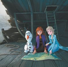 two frozen princesses are sitting on the deck