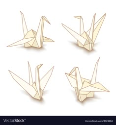 four origami birds on white background