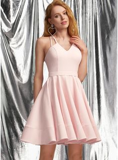 JJ's House Stretch Crepe V-Neck Fall Summer Spring A-line Crossed Straps Back Zip Sweet & Flow Simple Skater Dresses Blushing Pink Height:5.8ft（176cm） Bust:32in（82cm）Waist:24in（61cm）Hips:35in（89cm） No Short Pink Sleeveless Homecoming Dress. #JJ's House #StretchCrepe #VNeck #Fall #Summer #Spring #Aline #CrossedStraps #BackZip #Sweet&Flow #Simple #SkaterDresses #BlushingPink #No #Short #Pink #Sleeveless #HomecomingDress Homecoming Dress Short, Mini Prom Dresses, Mini Homecoming Dresses, V Neck Prom Dresses, Two Piece Homecoming Dress, A Line Prom Dresses, Prom Dresses Online, Stretch Crepe, Prom Dresses Lace