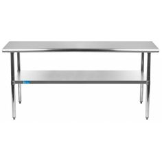 a stainless steel table with two shelves on one side and an undershel for the top