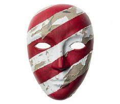 a red and white mask with the american flag painted on it's face, against a white background