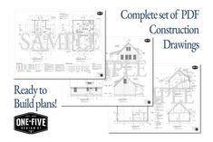 the complete set of construction drawings is shown in three different sizes and colors, including blueprint